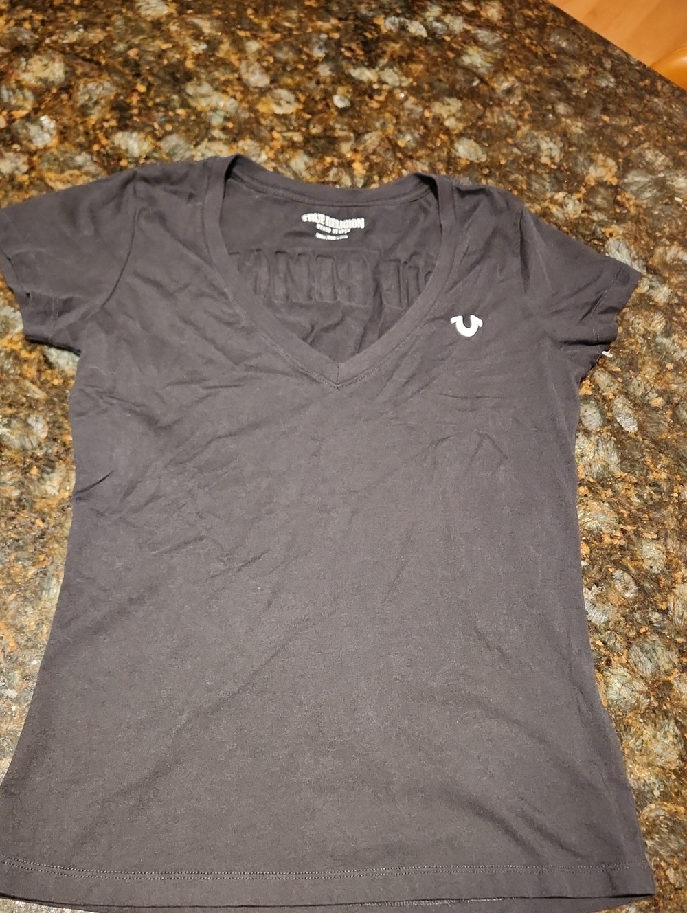 True Religion Black V-Neck Short Sleeve Tee
